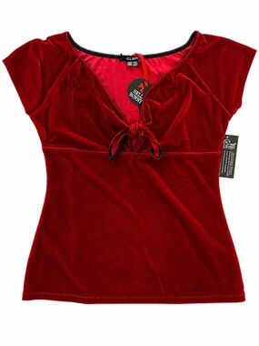 Hell Bunny Red Velvet Tie-Front Top size XL